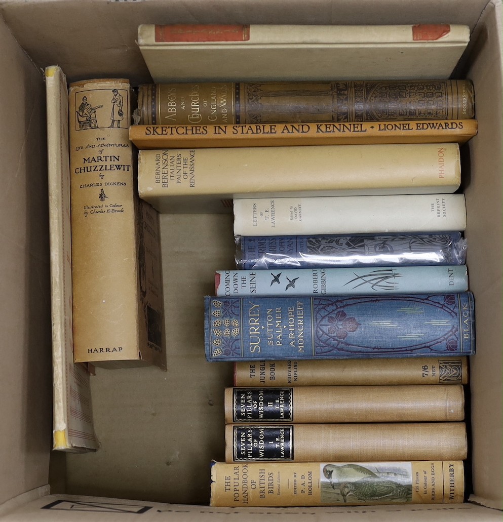 Cloth Miscellany - mostly 20th cent. including: Dickens, Charles - The Life and Adventures of Martin Chuzzlewit. 16 coloured plates (by C.E. Brock); gilt cloth and pictorial d/wrapper. 1932; Bonney, Rev. T.G. Abbeys and